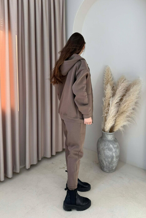 SIMPLE HOODED WOMEN FLUFFY SET LIGHT BROWN/KAZB - 5