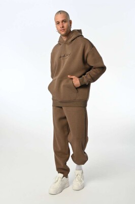 SIMPLE HOODED MEN FLUFFY SET LIGHT BROWN/KAZB 