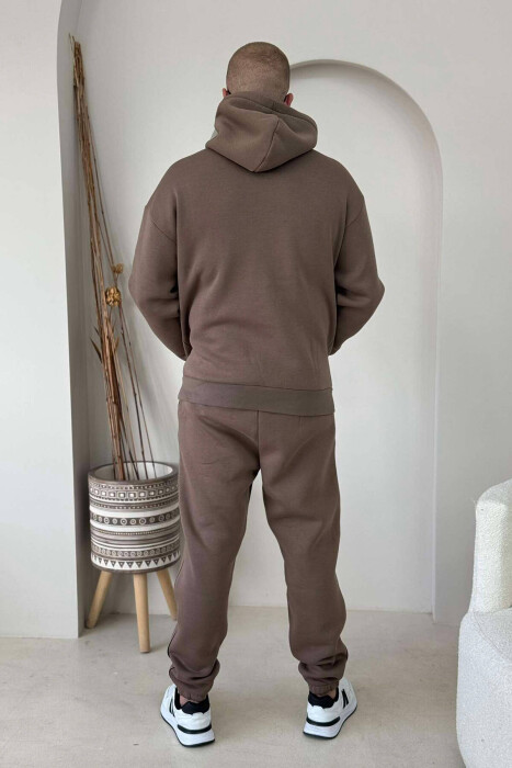 SIMPLE HOODED MEN FLUFFY SET LIGHT BROWN/KAZB - 2