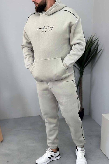 SIMPLE HOODED MEN FLUFFY SET LIGHT GREY/GZ 