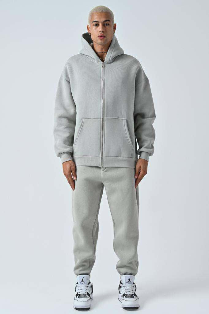 SIMPLE HOODED MEN FLUFFY SET LIGHT GREY/GZ - 1