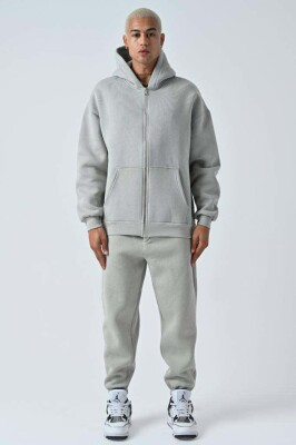 SIMPLE HOODED MEN FLUFFY SET LIGHT GREY/GZ 