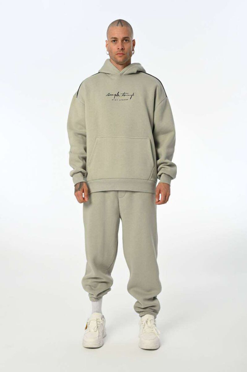 SIMPLE HOODED MEN FLUFFY SET LIGHT GREY/GZ - 1