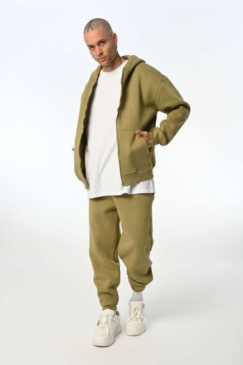 SIMPLE HOODED MEN FLUFFY SET OLIVE/ULLI - 2