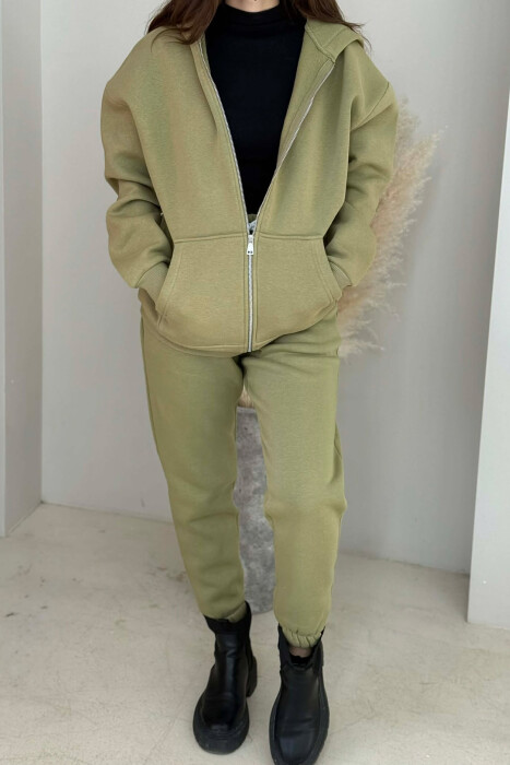 SIMPLE HOODED WOMEN FLUFFY SET OLIVE/ULLI - 1