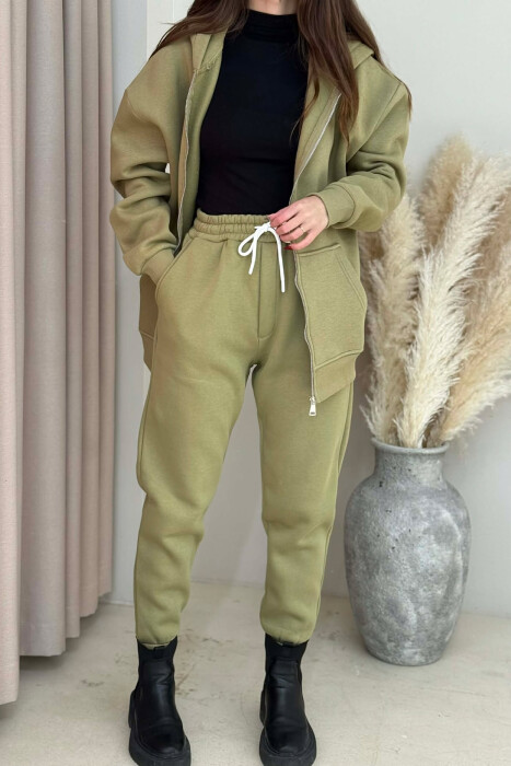 SIMPLE HOODED WOMEN FLUFFY SET OLIVE/ULLI - 2