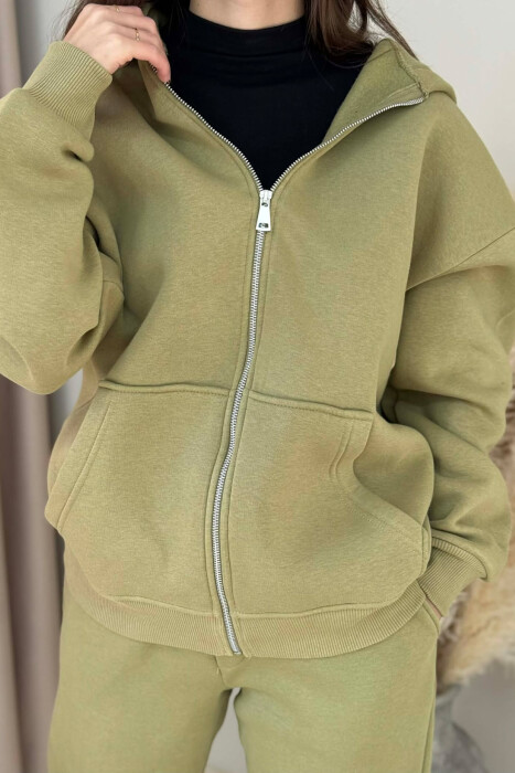 SIMPLE HOODED WOMEN FLUFFY SET OLIVE/ULLI - 3
