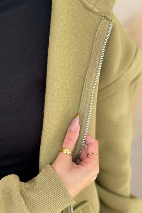 SIMPLE HOODED WOMEN FLUFFY SET OLIVE/ULLI - 4