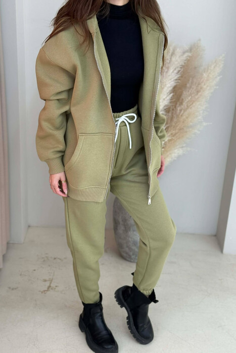 SIMPLE HOODED WOMEN FLUFFY SET OLIVE/ULLI - 5