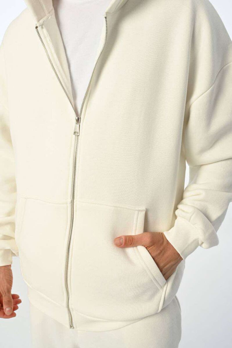 SIMPLE HOODED MEN FLUFFY SET WHITE-E BARDHE - 2