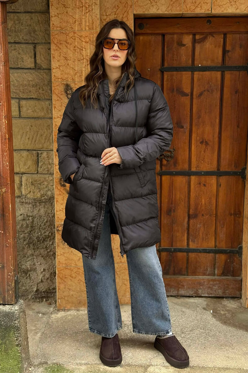 SIMPLE HOODED WOMEN PUFFER JACKET BLACK/ E ZEZE - 1