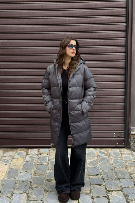SIMPLE HOODED WOMEN PUFFER JACKET GREY/GRI - 1