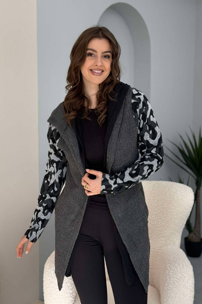 SIMPLE HOODED WOMEN CARDIGAN GREY/GRI - 1