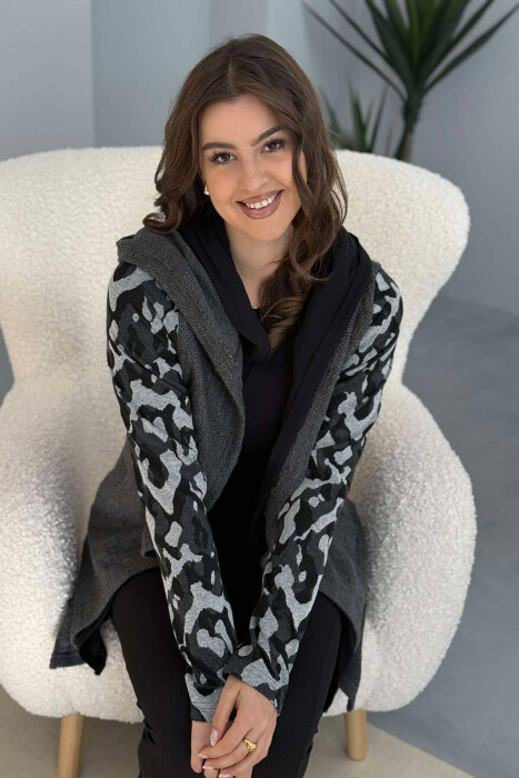 SIMPLE HOODED WOMEN CARDIGAN GREY/GRI - 2