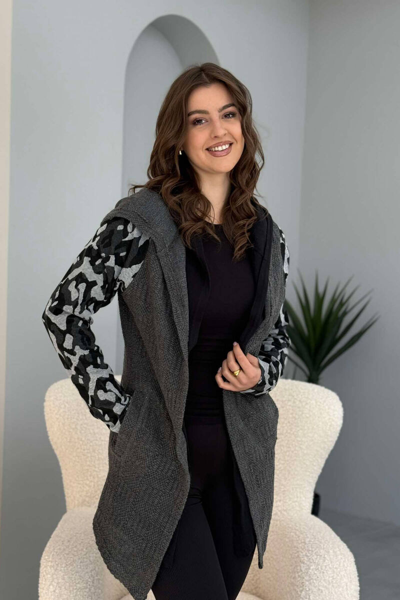 SIMPLE HOODED WOMEN CARDIGAN GREY/GRI - 3