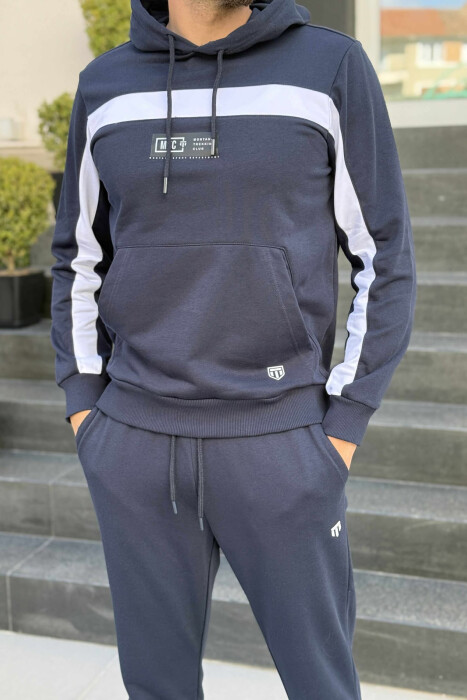 SIMPLE HOODIE+ SWEATPANTS MEN SET DARK BLUE/BEE - 3