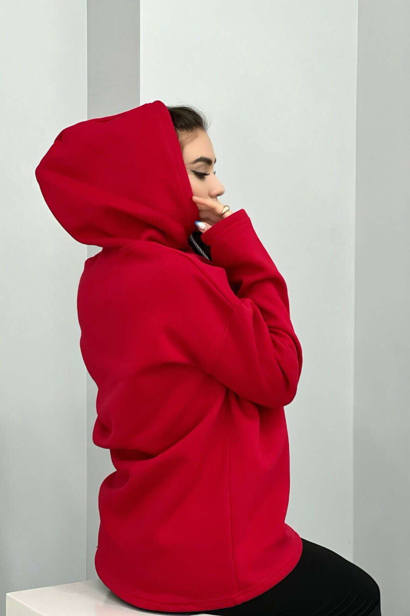 SIMPLE FLYFFY HOODIE WOMAN RED/E KUQE - 2