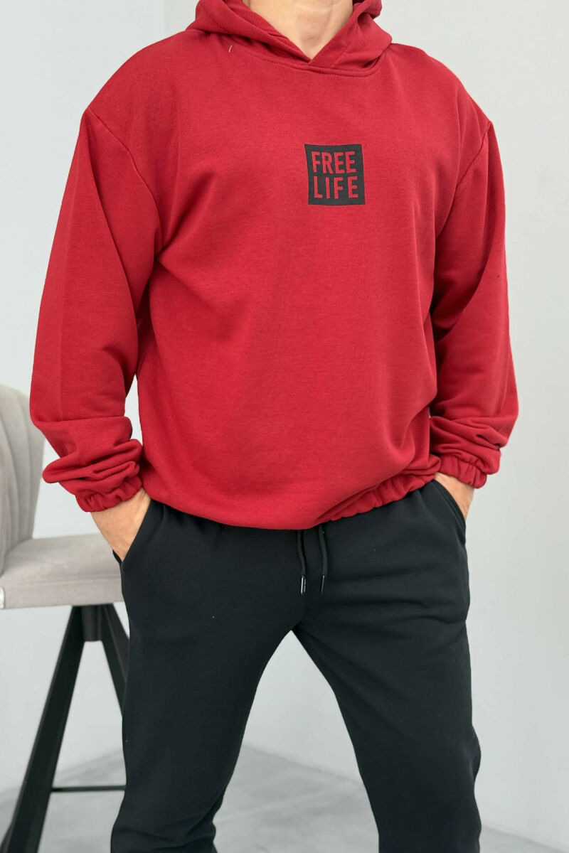 SIMPLE HOODIE+JOGGERS MEN SET BLACK-BURGUNDY/ZEVI - 2