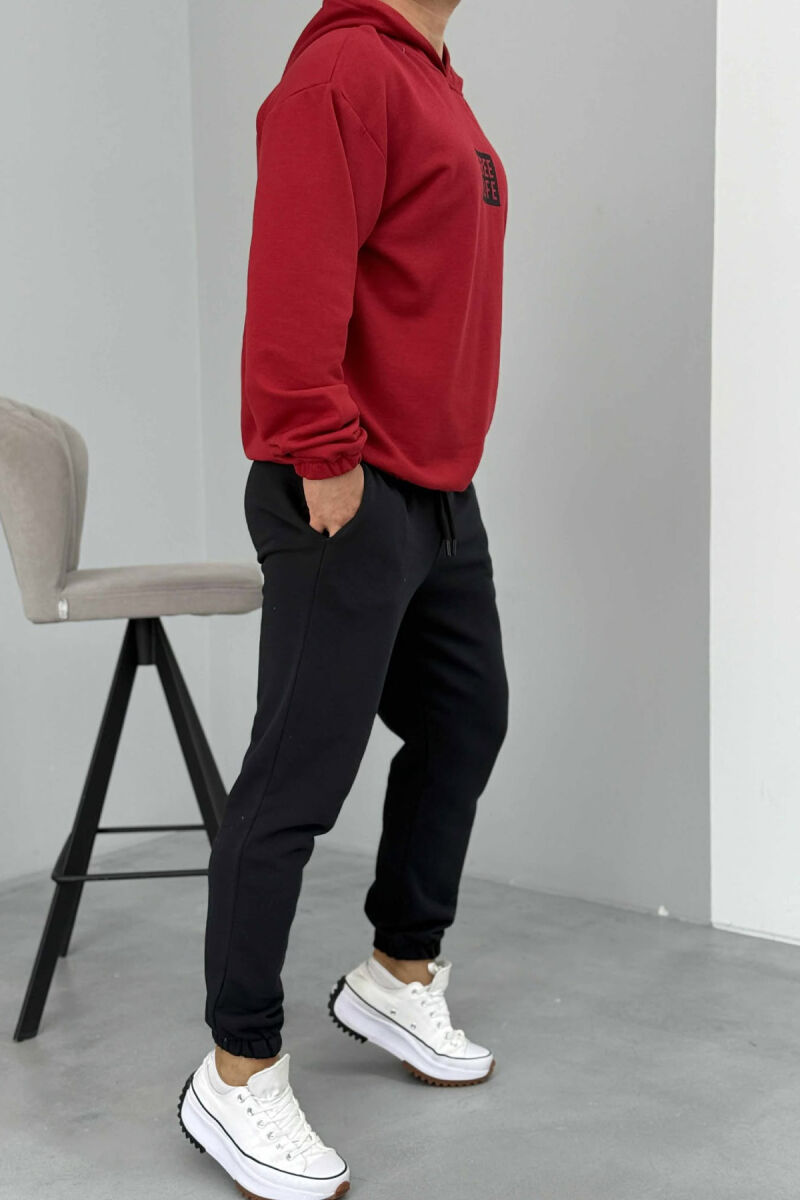 SIMPLE HOODIE+JOGGERS MEN SET BLACK-BURGUNDY/ZEVI - 4