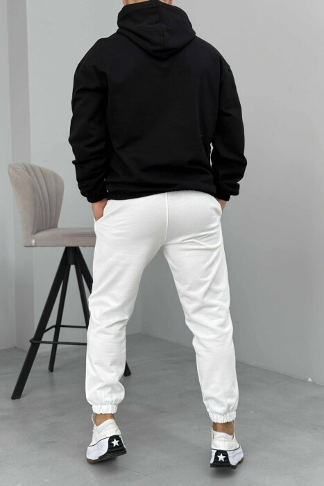 SIMPLE HOODIE+JOGGERS MEN SET BLACK-WHITE/ZEBA - 3