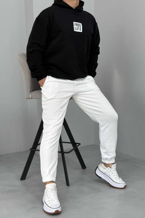 SIMPLE HOODIE+JOGGERS MEN SET BLACK-WHITE/ZEBA - 5