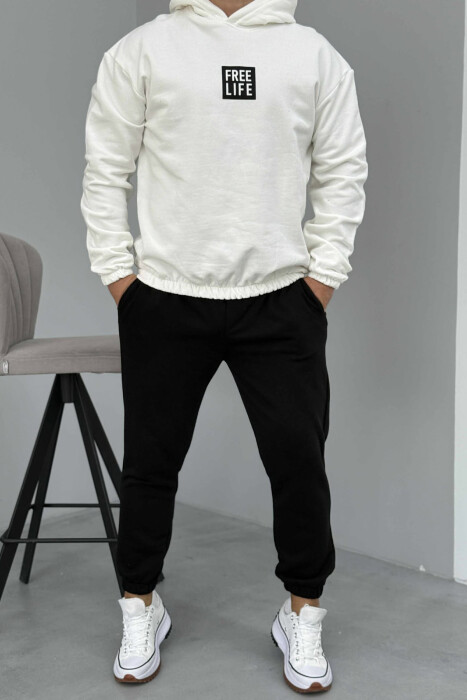 SIMPLE HOODIE+JOGGERS MEN SET WHITE-BLACK/BAZE - 1