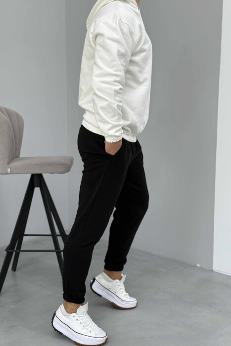 SIMPLE HOODIE+JOGGERS MEN SET WHITE-BLACK/BAZE - 3