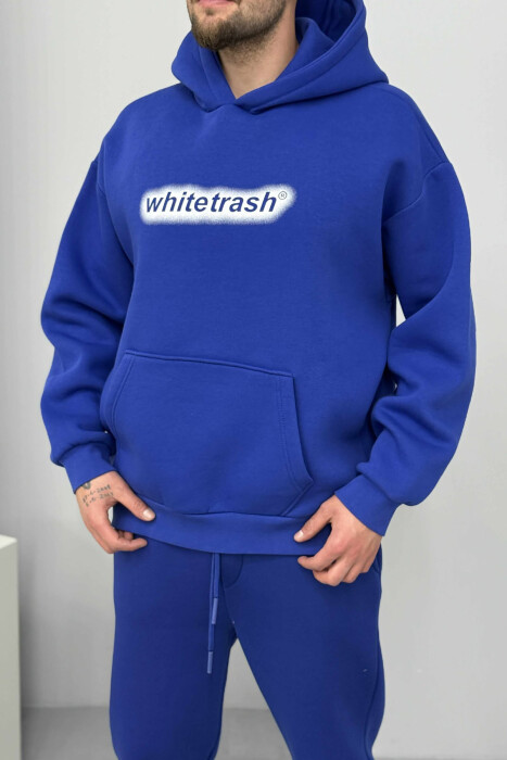 SIMPLE HOODIE+JOGGERS WRITTINGS FLUFFY MEN SET BLUE/BLU - 2