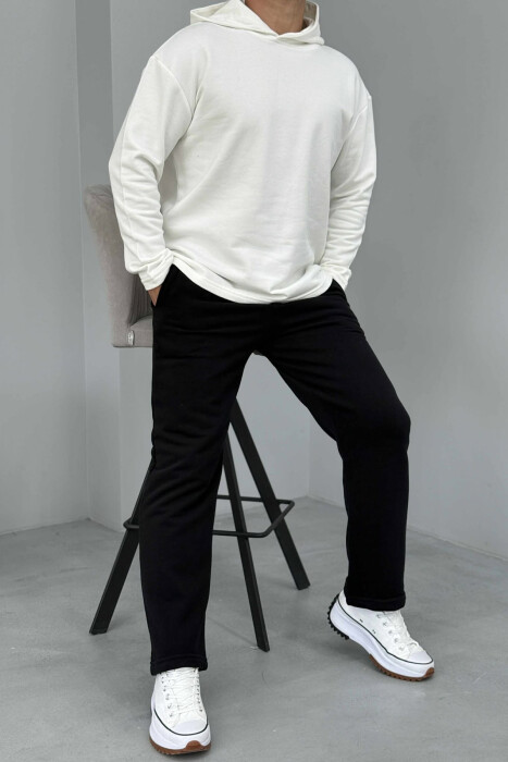 SIMPLE HOODIE+SWEATPANTS MEN SET WHITE-BLACK/BAZE - 1