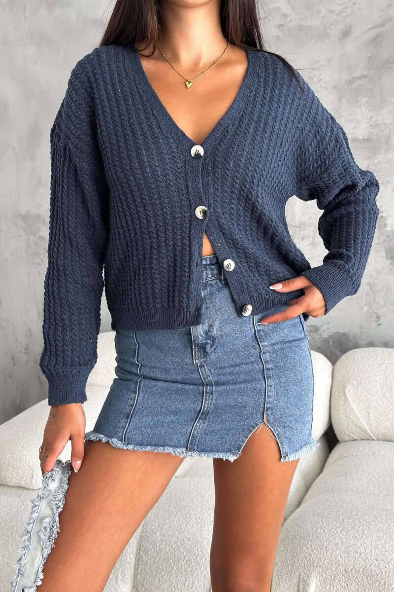 SIMPLE KNITTED WOMEN CARDIGAN IN BLUE COLOR - 1