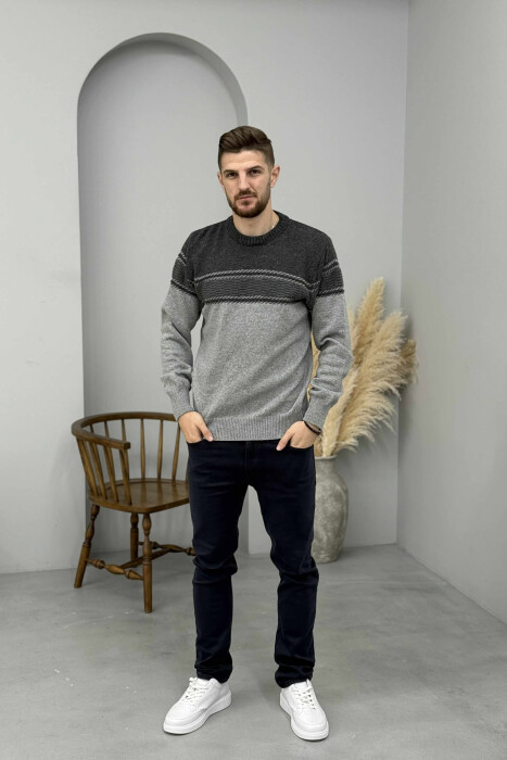 SIMPLE KNITTED MEN SWEATER DARK GREY/GEE 
