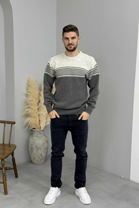 SIMPLE KNITTED MEN SWEATER GREY-GREY/GG 