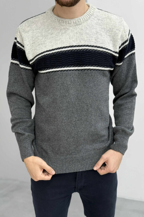SIMPLE KNITTED MEN SWEATER LIGHT GREY/GZ - 2