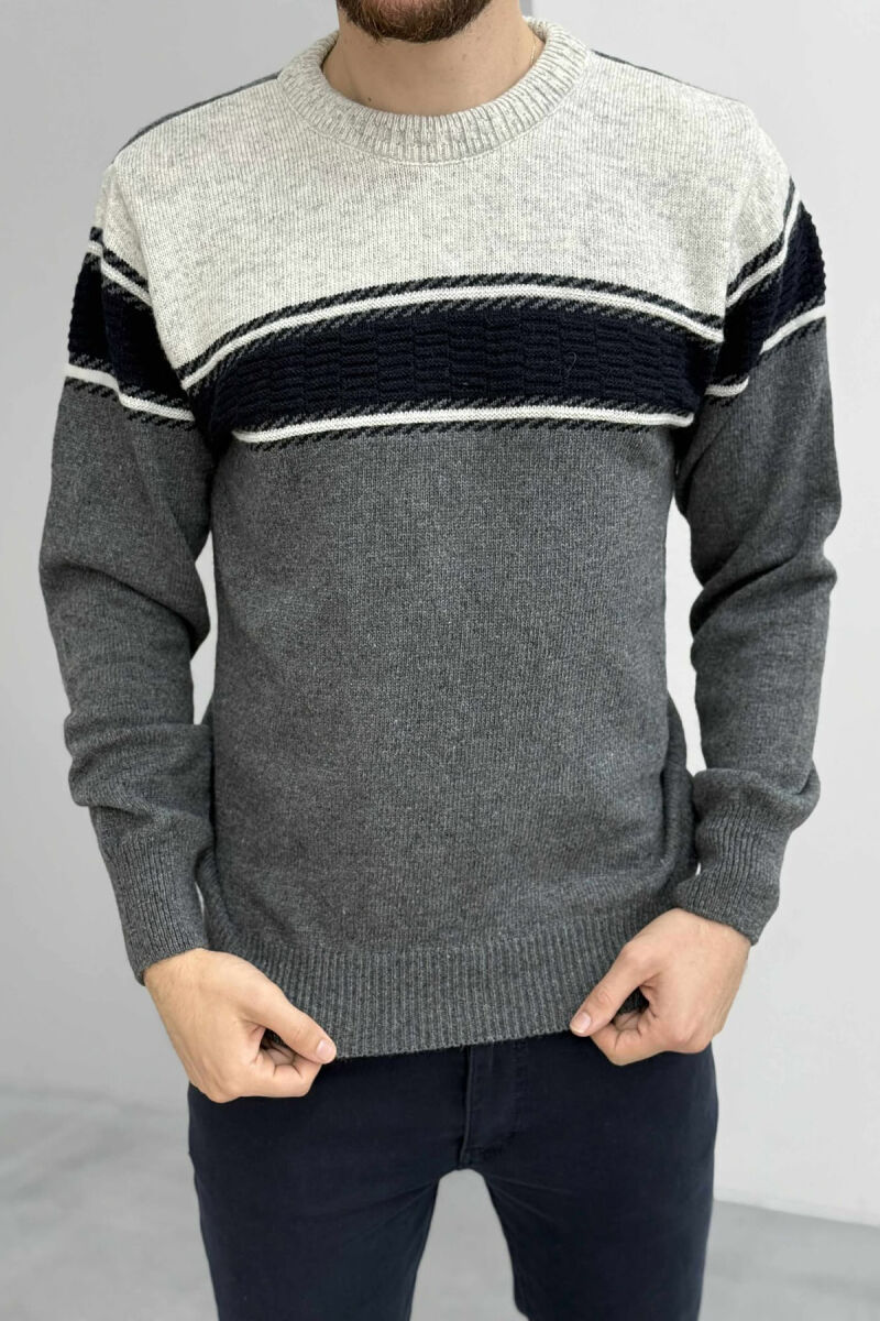 SIMPLE KNITTED MEN SWEATER LIGHT GREY/GZ - 2