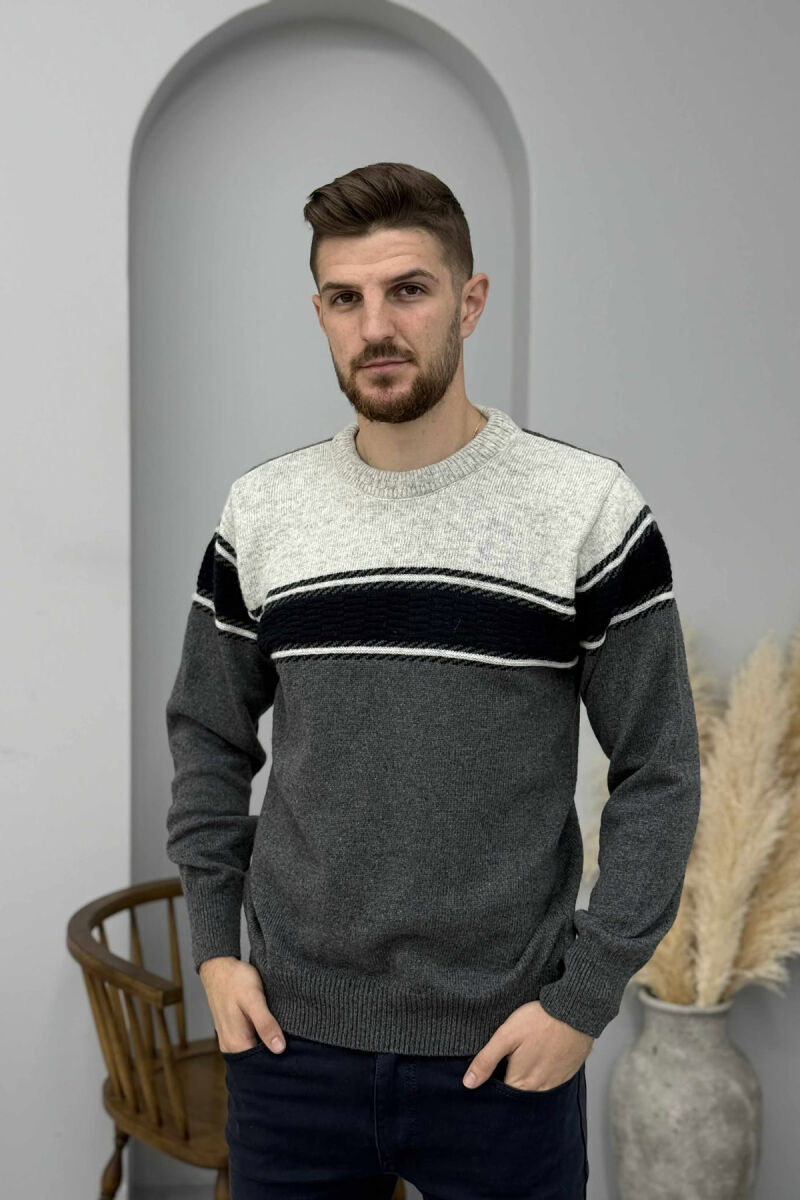 SIMPLE KNITTED MEN SWEATER LIGHT GREY/GZ - 3