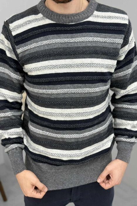 SIMPLE KNITTED STRIPES MEN SWEATER GREY/GRI - KLAUDIO FASHION