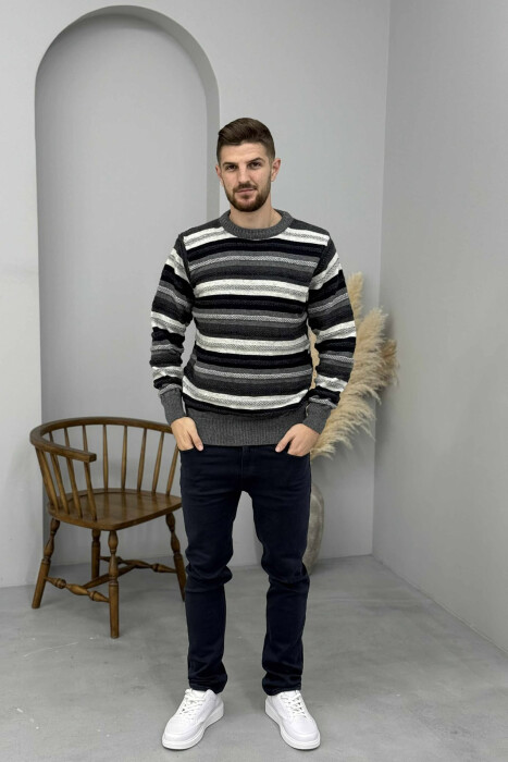 SIMPLE KNITTED STRIPES MEN SWEATER GREY/GRI - 1
