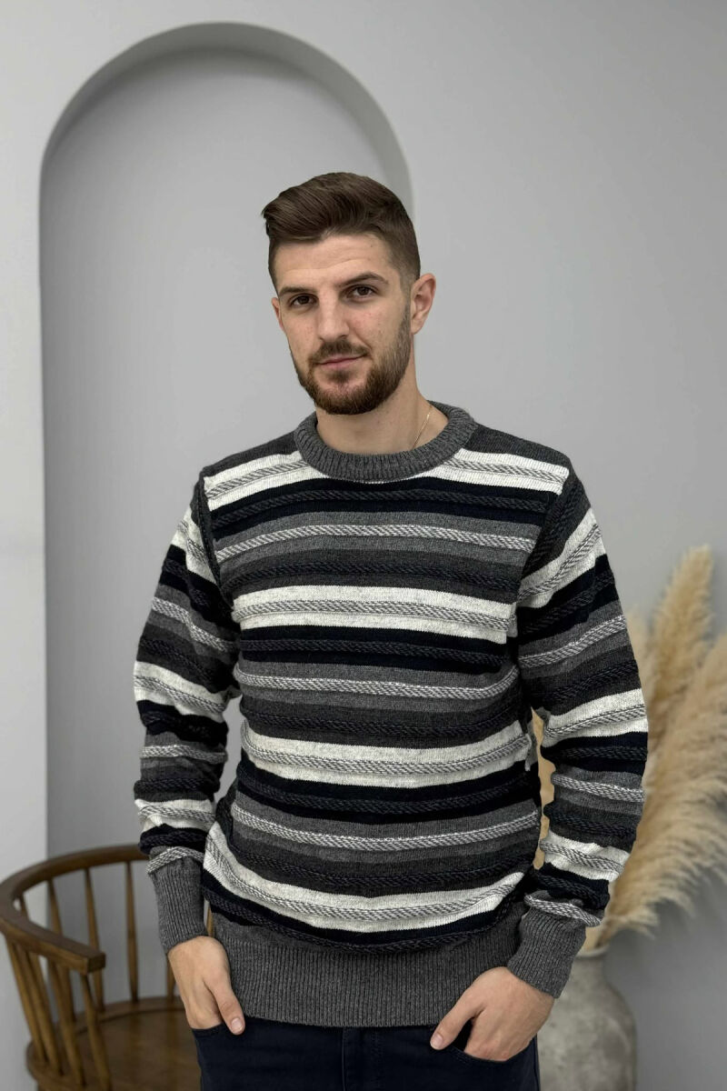 SIMPLE KNITTED STRIPES MEN SWEATER GREY/GRI - 3