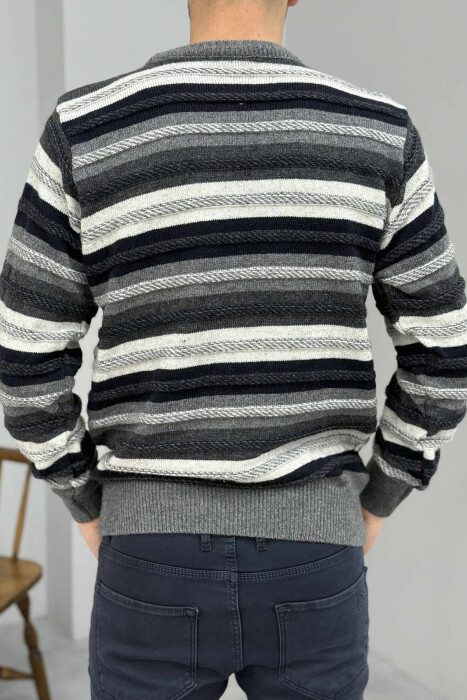 SIMPLE KNITTED STRIPES MEN SWEATER GREY/GRI - 4