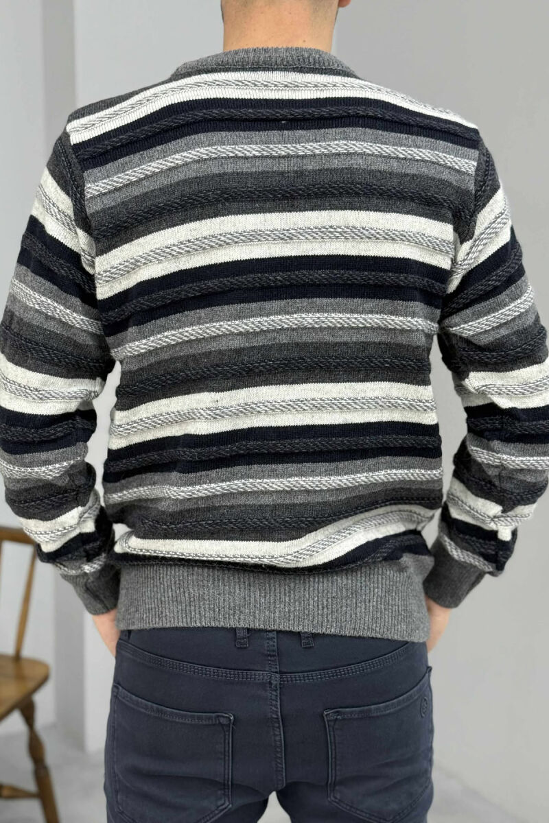 SIMPLE KNITTED STRIPES MEN SWEATER GREY/GRI - 4