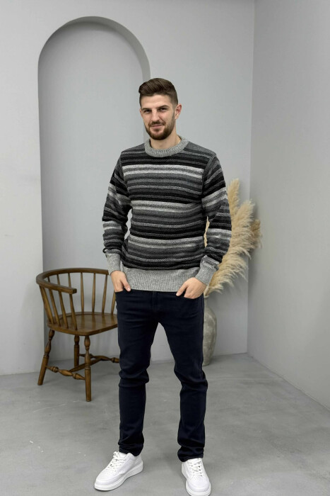 SIMPLE KNITTED STRIPES MEN SWEATER LIGHT GREY/GZ - 1