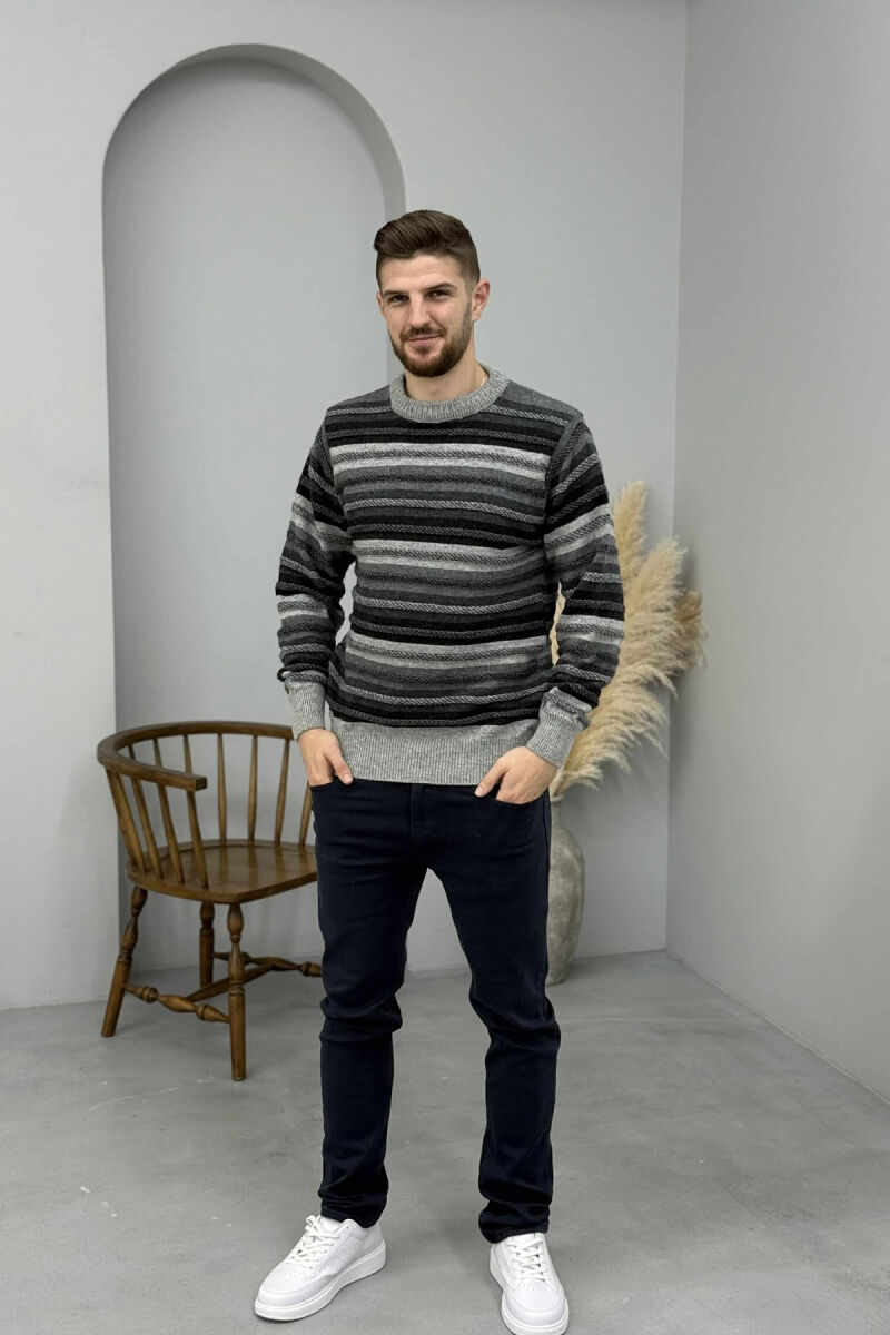 SIMPLE KNITTED STRIPES MEN SWEATER LIGHT GREY/GZ - 1