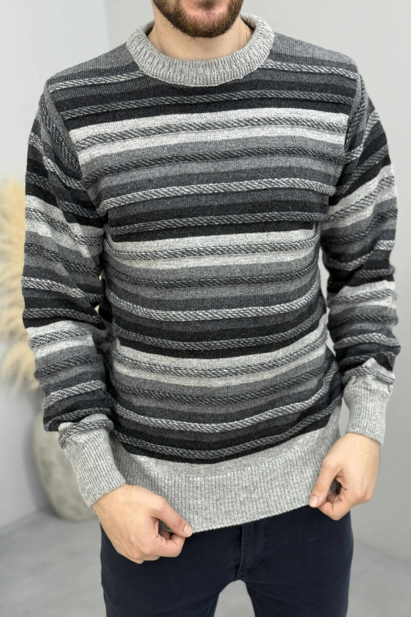SIMPLE KNITTED STRIPES MEN SWEATER LIGHT GREY/GZ - 2