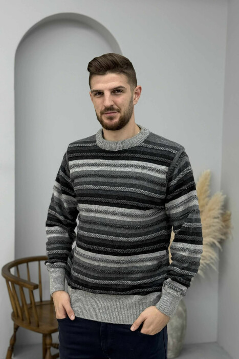 SIMPLE KNITTED STRIPES MEN SWEATER LIGHT GREY/GZ - 3