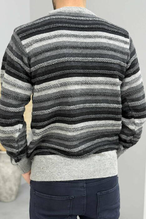 SIMPLE KNITTED STRIPES MEN SWEATER LIGHT GREY/GZ - 4