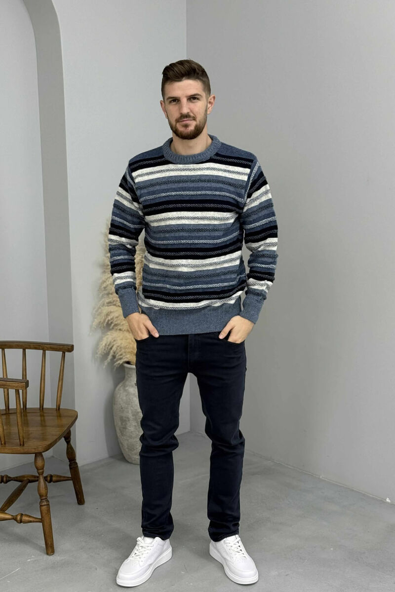SIMPLE KNITTED STRIPES MEN SWEATER LIGHTBLUE/BZ - 1
