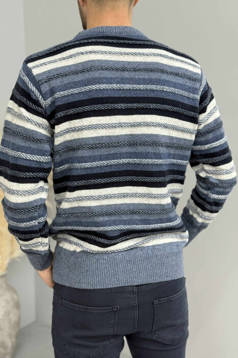 SIMPLE KNITTED STRIPES MEN SWEATER LIGHTBLUE/BZ - 4