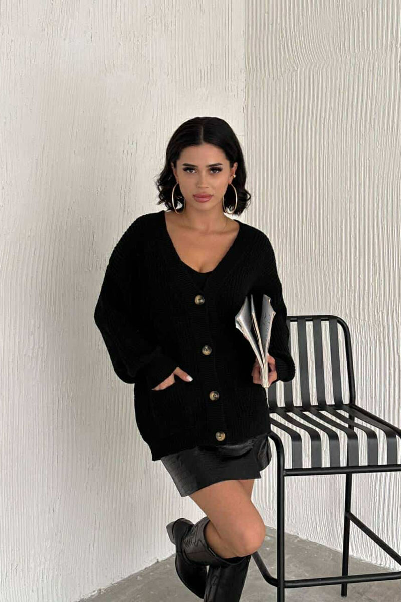 SIMPLE KNITTED WOMEN CARDIGAN BLACK/ E ZEZE - 1