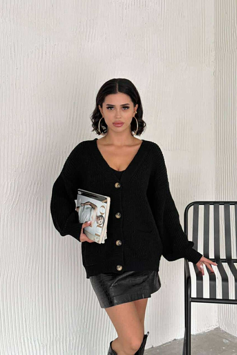 SIMPLE KNITTED WOMEN CARDIGAN BLACK/ E ZEZE - 2