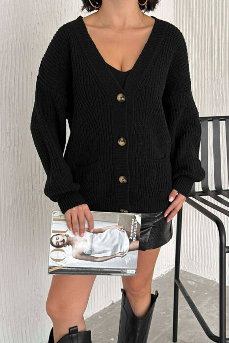 SIMPLE KNITTED WOMEN CARDIGAN BLACK/ E ZEZE - 3